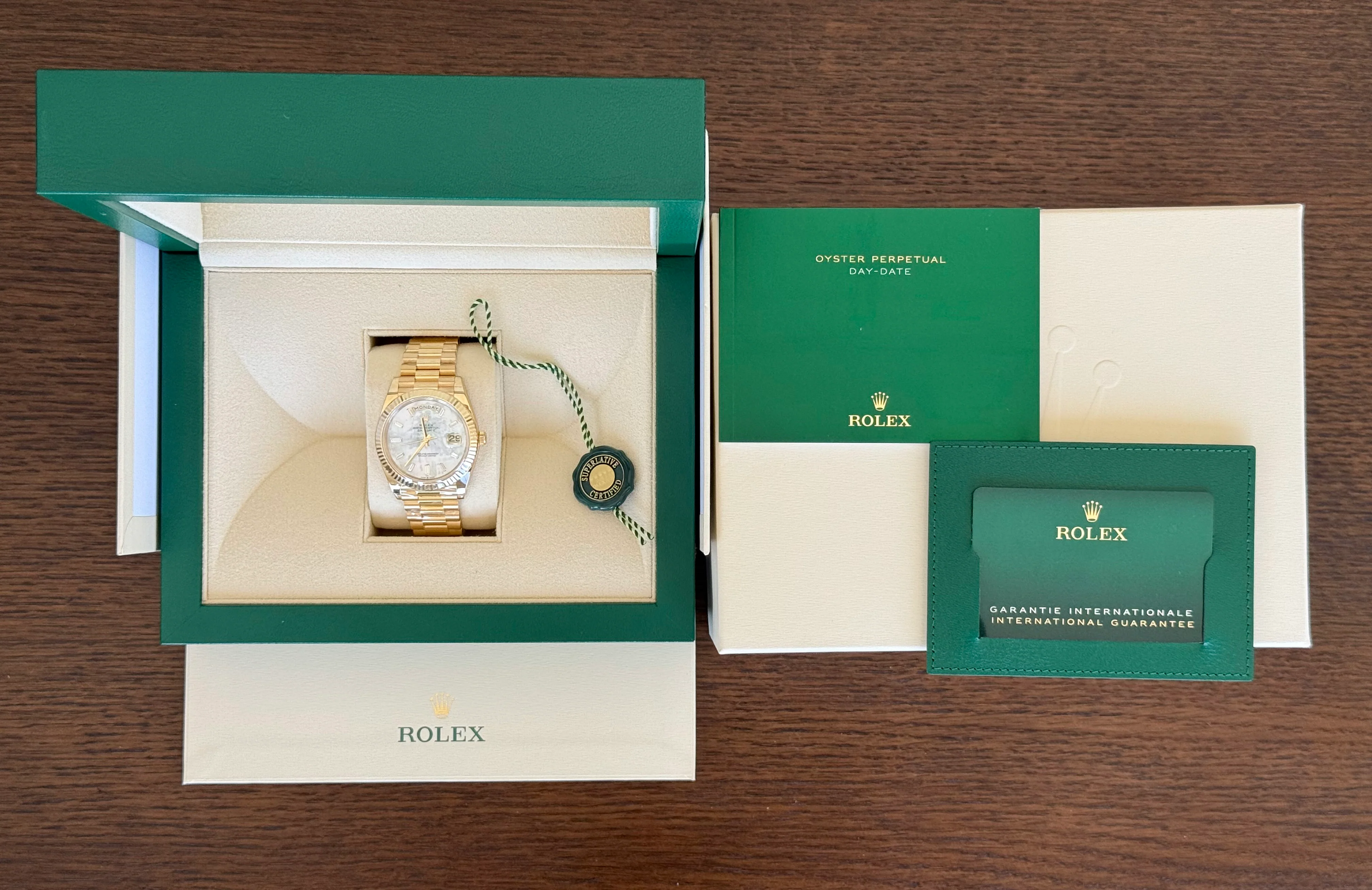 Rolex Day-Date 40 Yellow Gold Mother of Pearl ‘MOP’ Baguette Diamond Dial 228238 | 2025 | 40mm - Image 7